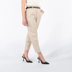 PAQUITA - PANTALONE BEIGE CON VITA ARRICCIATA E CINTURA