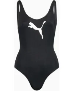 PUMA - Costume da bagno intero nero con logo bianco