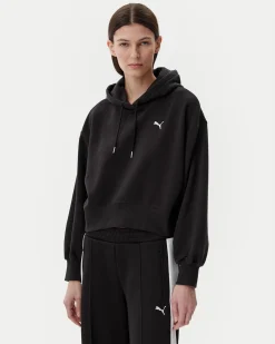 PUMA - FELPA CON CAPPUCCIO  NERA  WARDROBE ESSENTIAL RELAXED CROP DA DONNA , 629746-01