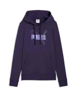 PUMA - FELPA CON CAPPUCCIO VIOLA ESSENTIAL LOGO LAB METALLIC  ROSA  DA DONNA, 691829-64