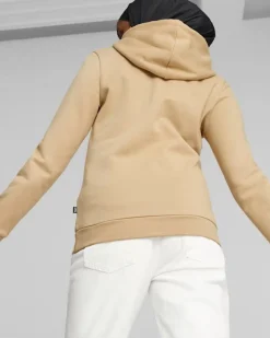 PUMA - Felpa da donna beige con logo leopardato e cappuccio