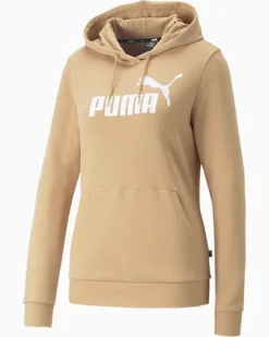 PUMA - Felpa da donna beige con logo bianco e cappuccio