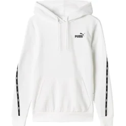 PUMA - Felpa da donna bianca con cappuccio e banda logo laterale