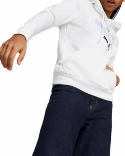 PUMA - Felpa da donna bianca con logo nero e lilla e cappuccio