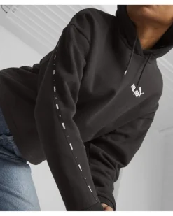PUMA - Felpa da donna nera con cappuccio e banda logo laterale