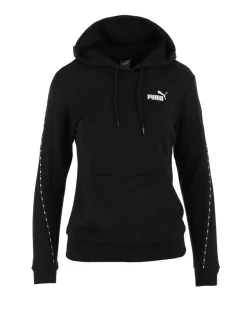 PUMA - Felpa da donna nera con cappuccio e logo bianco