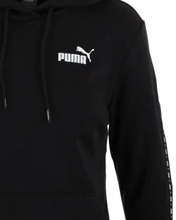PUMA - Felpa da donna nera con cappuccio e logo bianco
