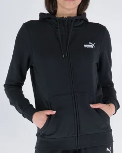 PUMA - Felpa da donna nera con zip frontale e cappuccio
