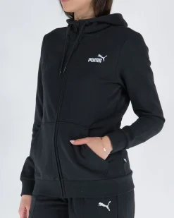 PUMA - Felpa da donna nera con zip frontale e cappuccio