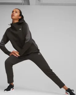 PUMA - Felpa da donna nera in tessuto traspirante con cappuccio