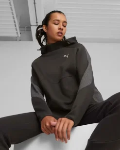 PUMA - Felpa da donna nera in tessuto traspirante con cappuccio