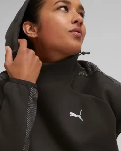 PUMA - Felpa da donna nera in tessuto traspirante con cappuccio