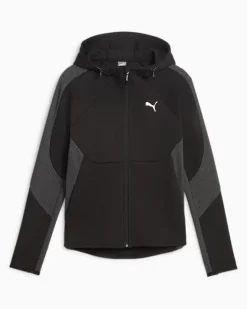 PUMA - Felpa da donna nera in tessuto traspirante con cappuccio e zip frontale