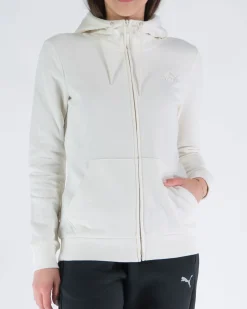 PUMA - Felpa da donna panna con zip frontale e cappuccio