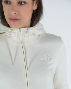 PUMA - Felpa da donna panna con zip frontale e cappuccio