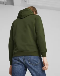 PUMA - Felpa da uomo verde scuro con logo camouflage e cappuccio