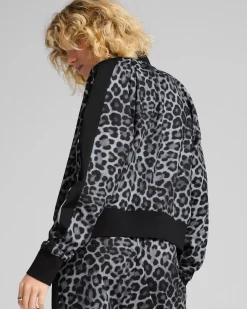 PUMA - FELPA LEOPARD T7 LUXE AOP SHORT TRACK CON BANDE NERE DA DONNA , 632342-01