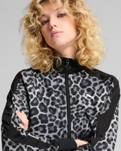 PUMA - FELPA LEOPARD T7 LUXE AOP SHORT TRACK CON BANDE NERE DA DONNA , 632342-01