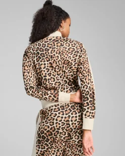 PUMA - FELPA LEOPARD T7 LUXE AOP SHORT TRACK CON BANDE BEIGE DA DONNA , 632342-87