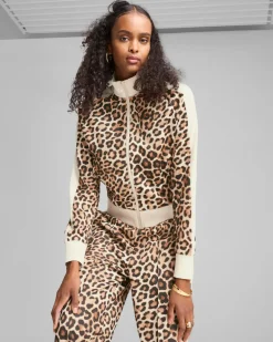 PUMA - FELPA LEOPARD T7 LUXE AOP SHORT TRACK CON BANDE BEIGE DA DONNA , 632342-87