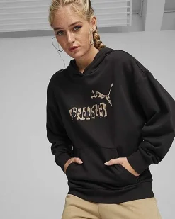 PUMA - FELPA NERA DA DONNA CON LOGO MACULATO ESS+ ANIMAL HD TR  677927-01
