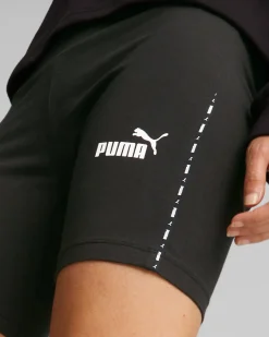PUMA - Pantaloncini corti da donna neri con logo bianco e stampa logo laterale