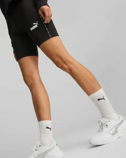 PUMA - Pantaloncini corti da donna neri con logo bianco e stampa logo laterale