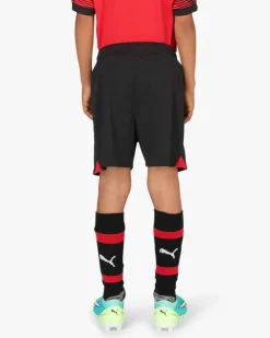 PUMA - Pantaloncini da calcio bambino neri e rossi in tessuto traspirante con logo Milan