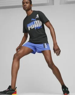 PUMA - Pantaloni corti da uomo blu con logo bianco e nero