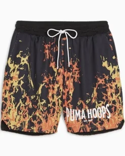 PUMA SHORTS DA BASKET STRAIGHT FLAMES - Pantaloncino da uomo nero con motivo straight Flames - 62475801