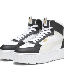 PUMA - Sneaker alta da donna in VERA PELLE bianca e nera con suola alta e dettagli panna - KARMEN REBELLE MID