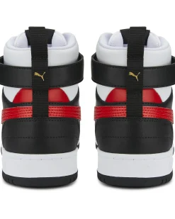 PUMA - Sneakers alta da uomo in VERA PELLE bianca e nera con dettagli rossi - RBD GAME