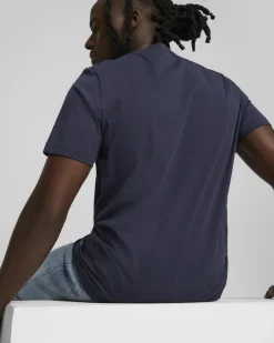 PUMA - T shirt da uomo blu con stampa logo verticale
