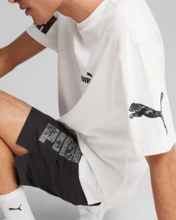 PUMA - T shirt girocollo da uomo bianca con logo nero relaxed fit