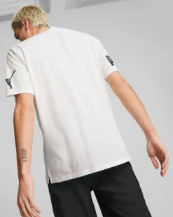 PUMA - T shirt girocollo da uomo bianca con logo nero relaxed fit
