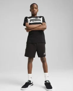 PUMA - T-SHIRT JUNIOR ( 7-16 ANNI) MEZZA MANICA NERA E BIANCA ESSENTIAL BLOCK TEE, 685818-01