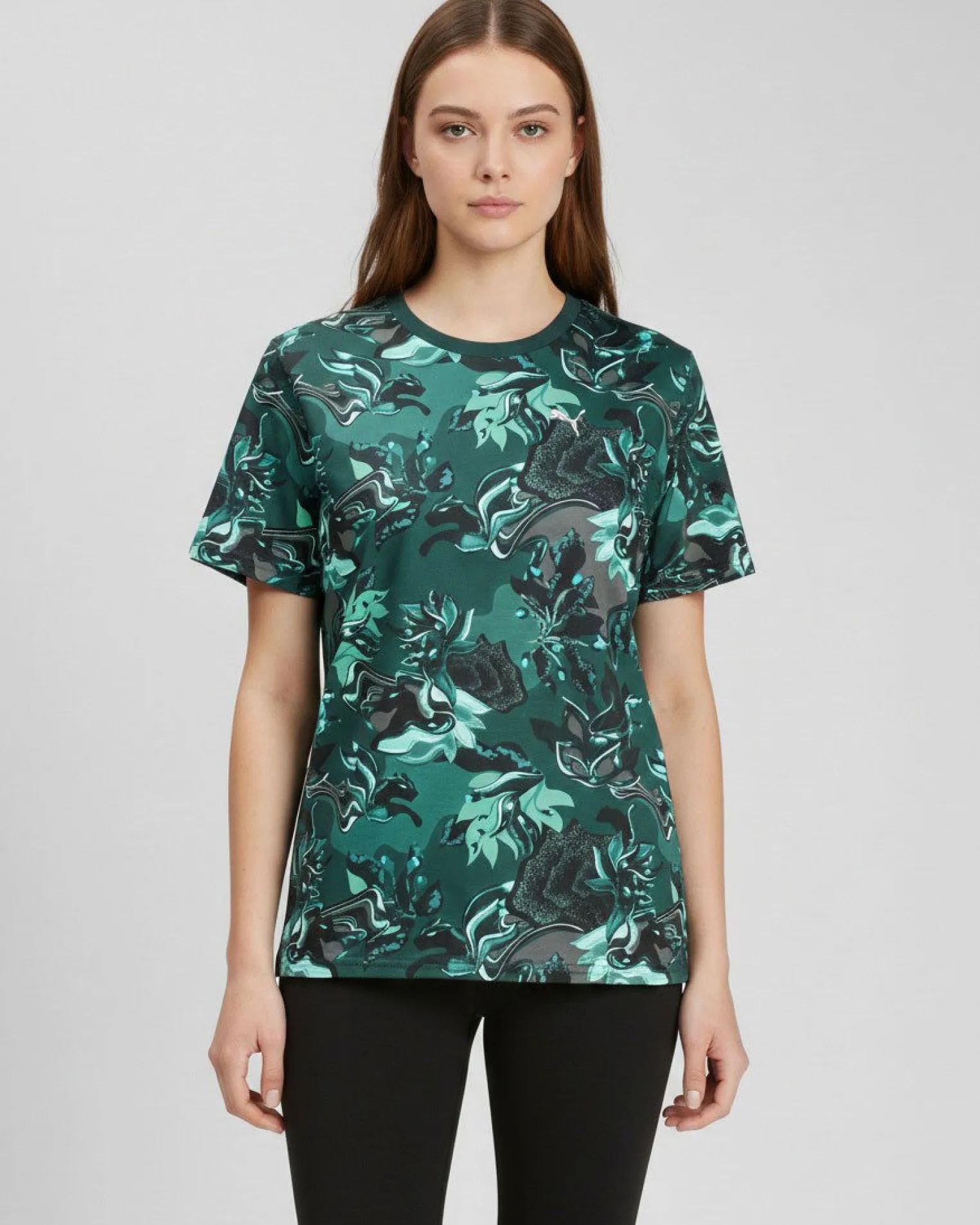 PUMA - T-SHIRT MEZZA MANICA VERDE FLOWER AOP RELAXED TEE DA DONNA - 693300-75