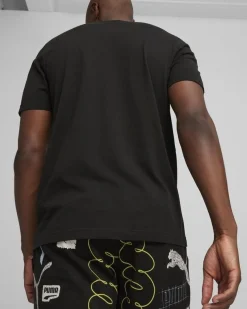 PUMA - T-shirt nera da uomo con stampa logo lime