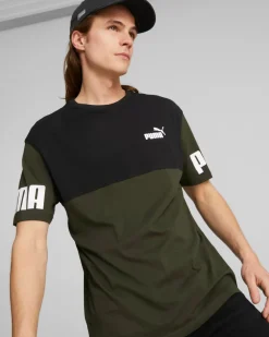 PUMA - T-SHIRT VERDE E NERA POWER COLORBLOCK TEE   DA UOMO 693576-70
