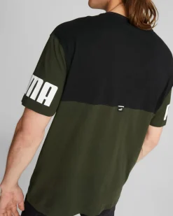 PUMA - T-SHIRT VERDE E NERA POWER COLORBLOCK TEE   DA UOMO 693576-70