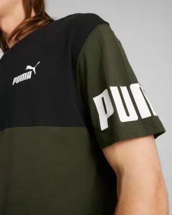 PUMA - T-SHIRT VERDE E NERA POWER COLORBLOCK TEE   DA UOMO 693576-70
