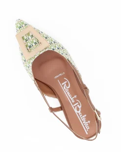 RENATO BALESTRA - Ballerina slingback verde intrecciata con sottopiede in VERA PELLE