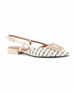 RENATO BALESTRA - Ballerina slingback beige intrecciata con sottopiede in VERA PELLE