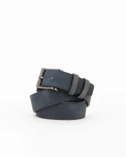 RENATO BALESTRA - Cinta blu con fodera in VERA PELLE e fibbia grigia metallizzata