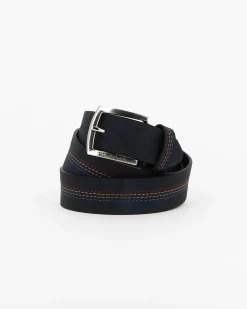 RENATO BALESTRA - Cinta blu con fodera in VERA PELLE e cuciture arcobaleno