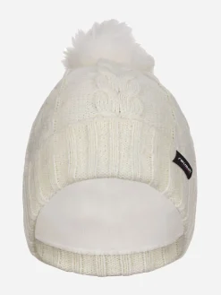 REUSCH - Berretto bianco a maglia con fodera interna in pile e pon e pon - EVE