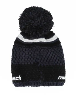 REUSCH - Berretto nero, blu e bianco con fodera interna in pile e pon e pon nero e blu - ELLIE