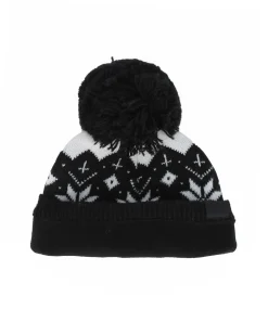 REUSCH - Berretto nero e bianco da donna con pon pon e fodera in pile - JANE