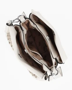 RIFLE - Borsa a mano beige con manico intrecciato e tre scomparti principali, tracolla removibile