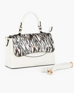 RIFLE - Borsa a mano bianca con patta animalier, tasca posteriore e tre scomparti interni, tracolla removibile